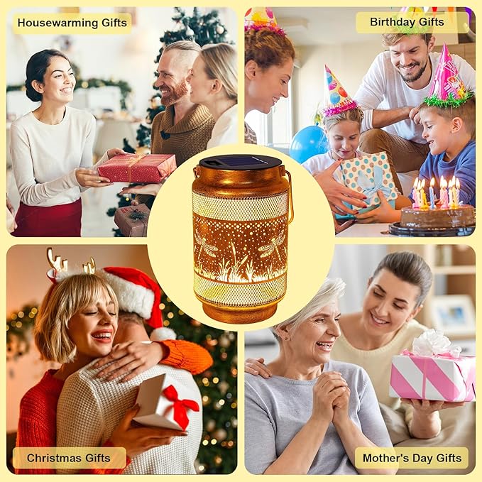 Dragonfly Solar Lanterns Outdoor Waterproof with Shepherd Hook, Birthday Gifts for Christmas Women Mom Grandma, Metal Solar Hanging Lights Garden Decor for Outside Yard Patio Pathway Backyard Porch