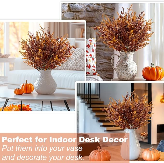 TURNMEON 20 Bundles Artificial Fall Flowers for Outdoors Fall Decorations, UV Resistant Artificial Lavender Plastic Faux Flowers Fake Mums Fall Plants Autumn Thanksgiving Decor Home Porch Gardens