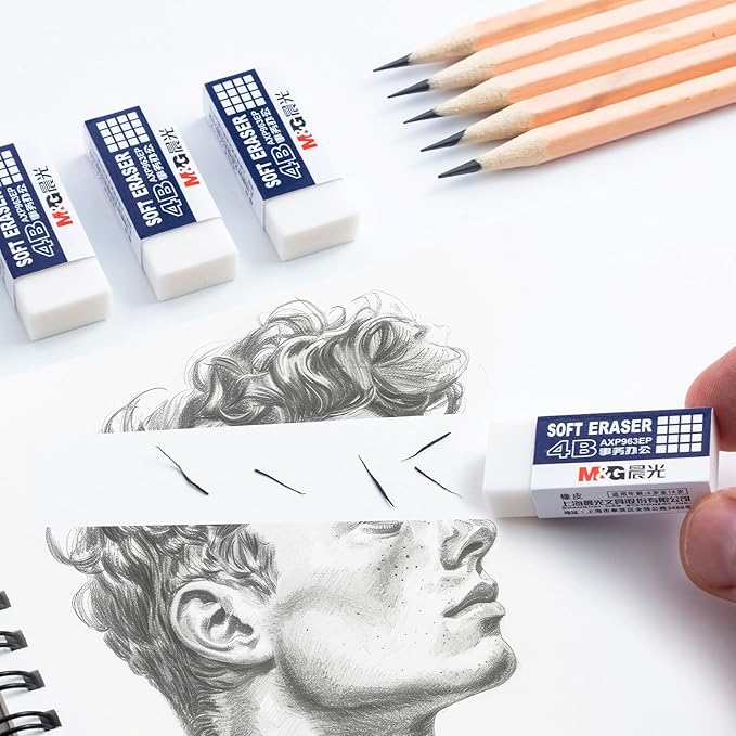 M&G 24 Pack White Erasers Bulk, Pencil Erasers 4B Rubber Rectangular Eraser for Kids School Students Office, Art Erasers for Drawing (New Packaging)