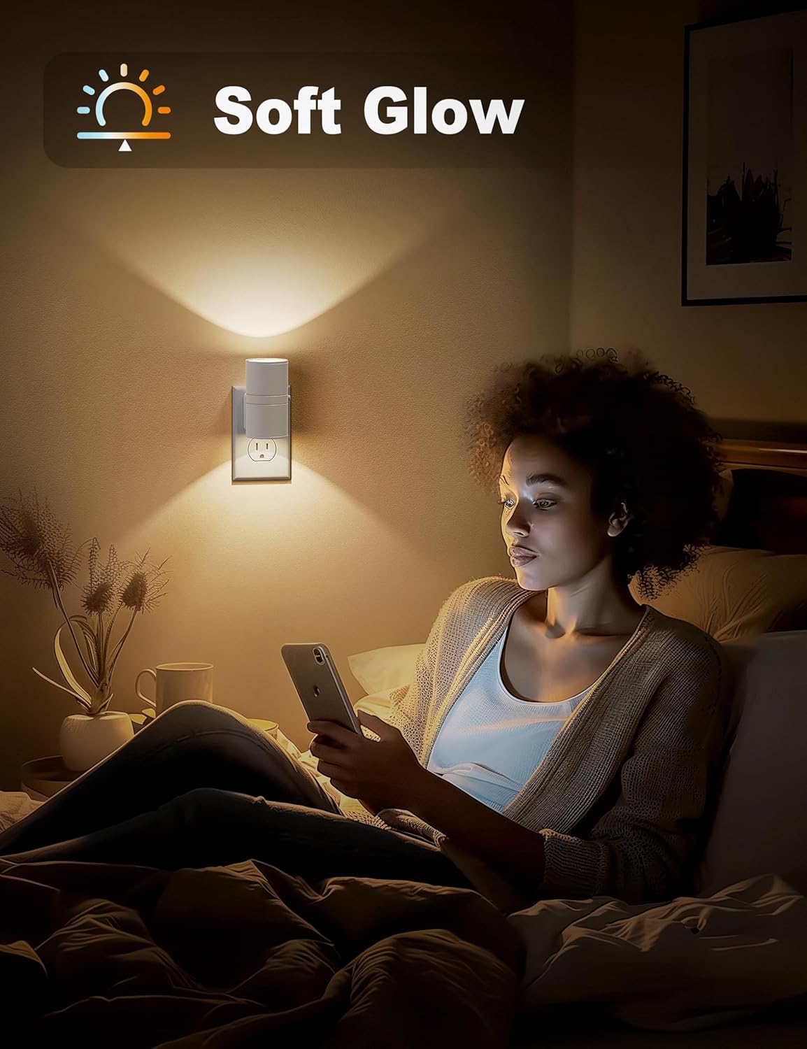 JandCase Night Lights Plug into Wall, Dimmable Night Light Plug in, Modern Night Light Dusk to Dawn Light Sensor, Warm White 3000K, 0-100LM Adjustable Brightness Nightlight for Hallway Bedroom, 2 Pack