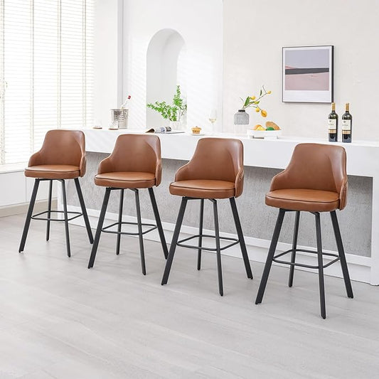 Bar Stools Set of 4, 30" Swivel Bar Height Bar Stools with High Back, Faux Leather Kitchen Bar Chairs Bar Height for Kitchen Island (Dark Brown, 4PCS 30" Bar Stool)