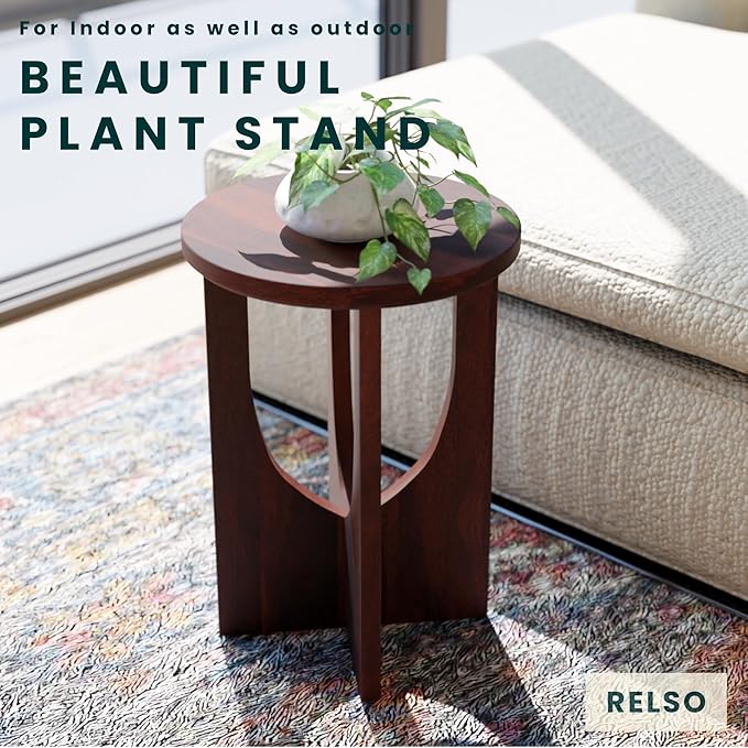 Relso Stupa Solid Wood End Table – 22" Tall Round Side Table for Living Room or Bedroom, Handcrafted Accent Table in Walnut Finish, Easy Assembly, Modern Minimalist Design for Small Spaces