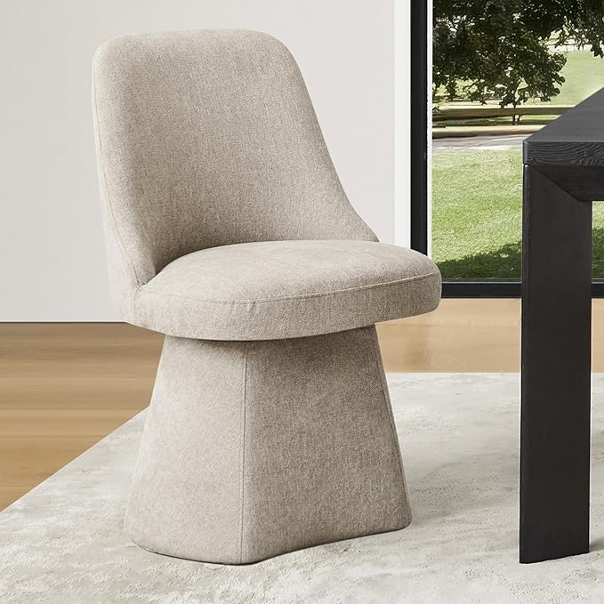 Swivel Dining Chair Mid Century Modern DeskChair High Back Upholstered Linen Fabric SideChair for Kitchen Diningroom Bedroom,Khaki,1 Box