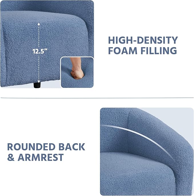 Yaheetech Accent Barrel Chair, Boucle Fabric Club Chair, Furry Sherpa Elegant Armchair with Cozy Soft Padded, Suitable for Living Room Bedroom Reception Room Office, Blue