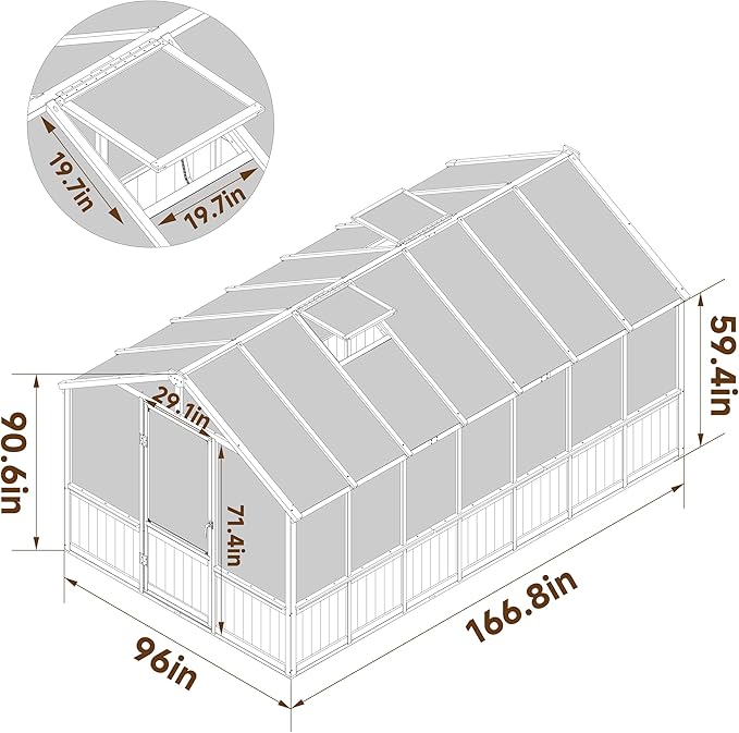 BlueWish 8x14FT Greenhouse, Greenhouses kit with Cedar Frame, Wood Greenhouse with Adjustable Vent, Lockable Door, Green House for Outside, Garden, Backyard,Light Brown Mocha