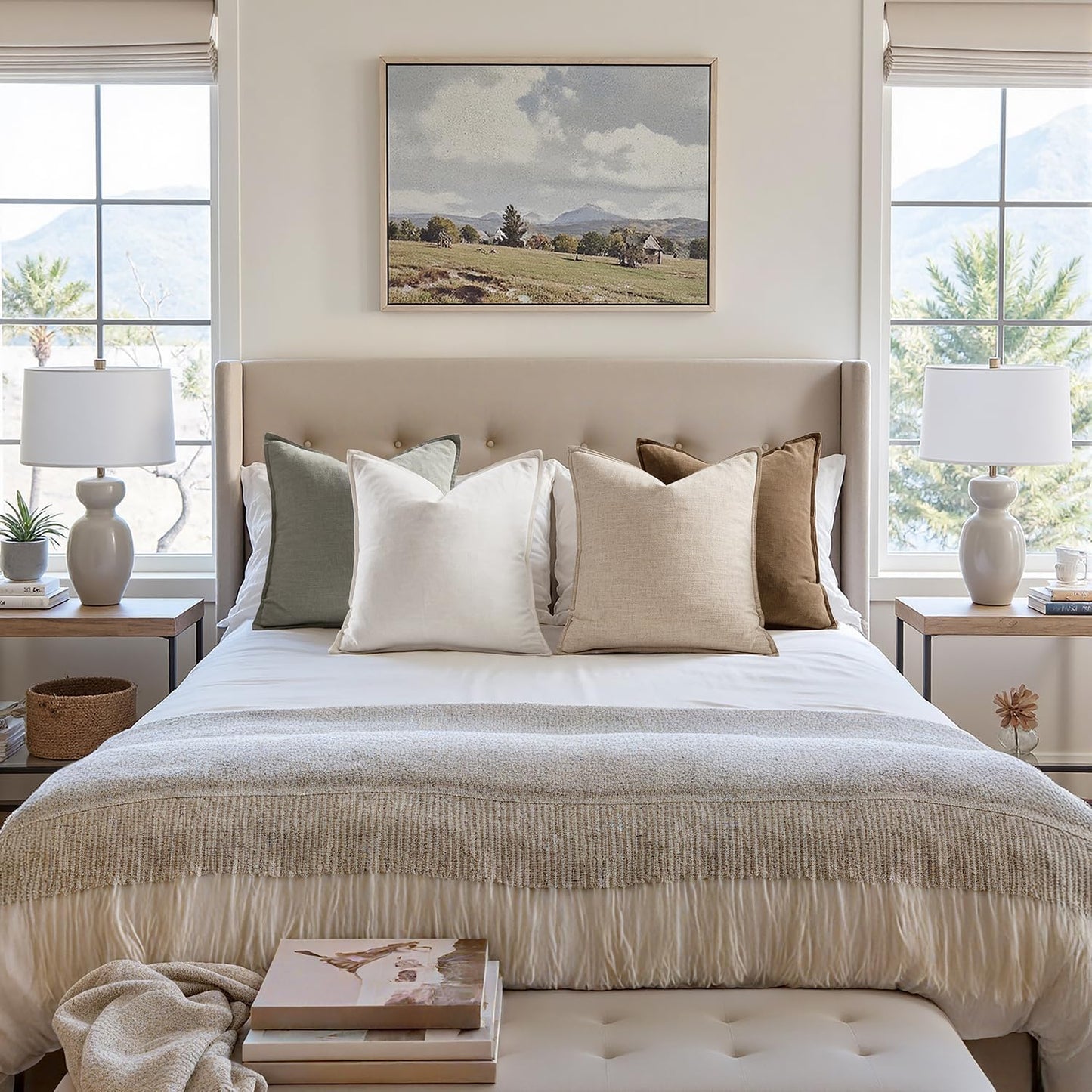 MIULEE Neutral Linen Pillow Covers Pack of 4 Decorative Natural Solid Throw Pillow Covers Soft Accent Boho Farmhouse Couch Pillowcases Modern Home Decors for Living Room Bed Sofa 20x20 Inch