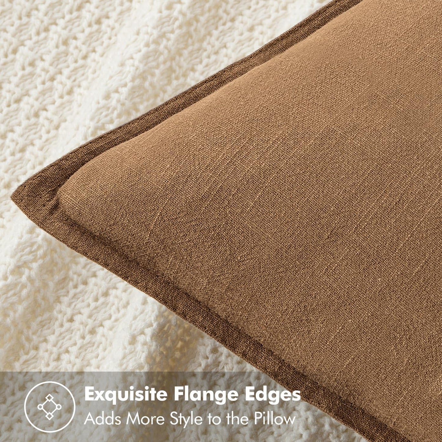 MIULEE Decorative Linen Euro Sham Pillow Covers 24x24 Brown Boho Farmhouse Neutral Couch Throw Pillows for Bed Pack of 2 Accent Modern Pillowcase Sofa Livingroom Home Decor