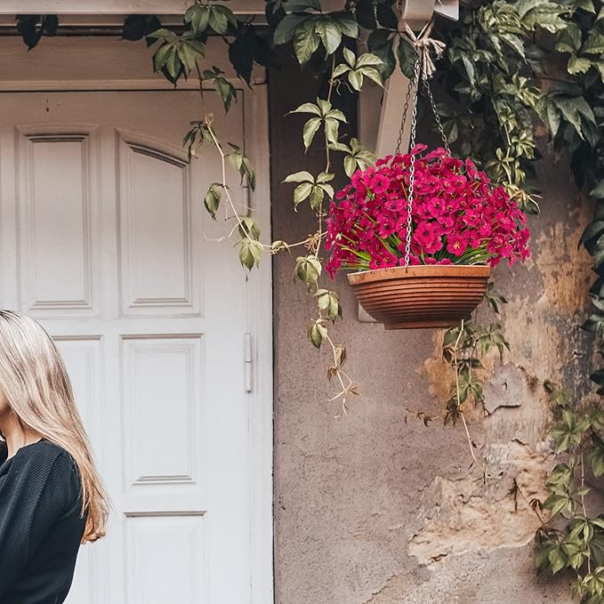 15 Bundles Artificial Flowers UV Resistant Outdoor Plants No Fade Faux Plastic Shrubs Fake Silk Flowers Window Box Garden Porch Home Decoration(Fuchsia)