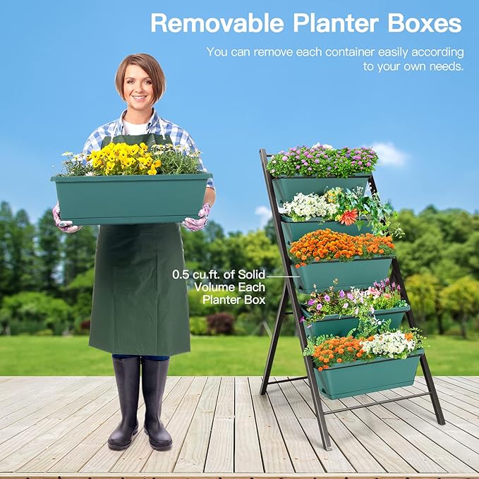 Safstar 5-Tier Vertical Raised Garden Bed, Freestanding Garden Planter with 5 Container Boxes, Elevated Planter for Vegetables, Fruits, Flowers, Herbs, Good for Indoor & Outdoor Use (Green, 2)