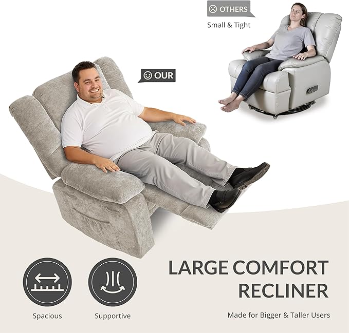 Velvet Rocker Recliner for Adults, Overstuffed Manual Recliner Chair with Spring Cushion, Rocking Chair with Side Pockets, Nursery Glider Recliner Single Sofa for Living Room (Oversize, Beige)