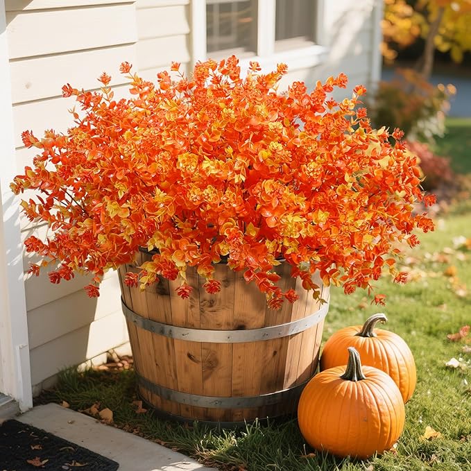 Ouddy Decor 24 Bundles Artificial Fall Flowers for Outdoor Decoration UV Resistant Fake Mums Fall Plastic Flowers Faux Plants for Autumn Indoor Outside Patio Planters Window Home Decor, Orange Yellow
