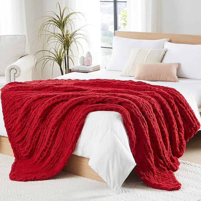L'AGRATY Chunky Knit Blanket Throw - Soft Chenille Yarn Throw Blanket 60x80 inch: Handmade Cable Crochet Blanket - Large Blankets Chunky Yarn Rope Knot Throw Blanket for Couch Sofa Bed Home Decor