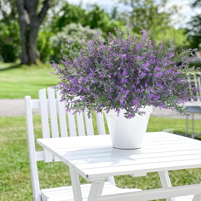 Krissing 80 Bundles Outdoor Lavender Flowers UV Resistant Artificial Flowers for Outdoor Fake Lavender Plastic Purple Plants for Outside Garden Patio Planters Window Box Porch Summer Decor (Purple)