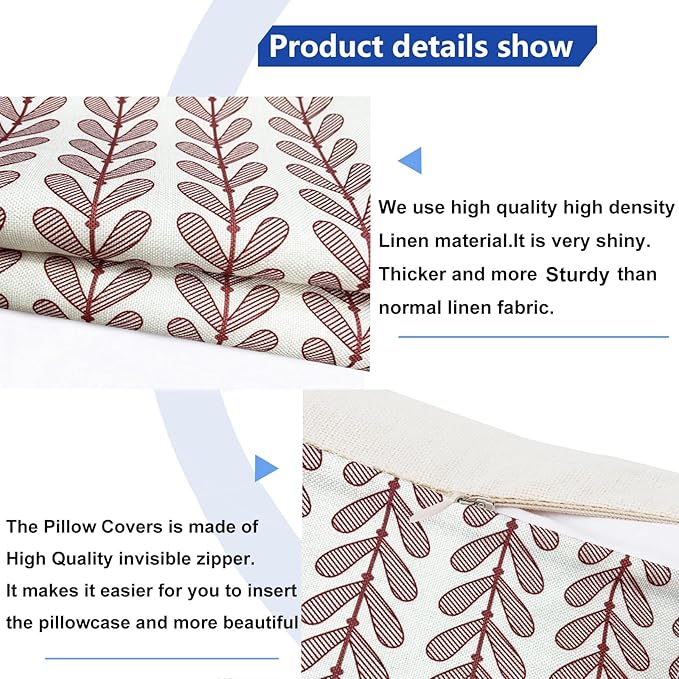 Decorative Throw Pillow Covers Set of 2 Wine Red Pillow Covers 18x18 Inch Throw Pillow Cover Linen Pillowcase Modern Boho Farmhouse Outdoor Pillow Covers for Couch Sofa Bed Living Room