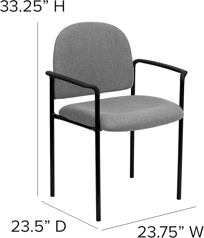 Flash Furniture Tiffany Comfort Gray Fabric Stackable Steel Side Reception Chair with Arms