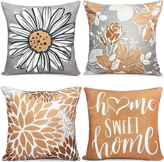 Decorative Throw Pillow Covers Set of 4 Coffee Pillow Covers 22x22 inch Throw Pillow Cases Linen Square Pillow Case,Farmhouse Outdoor Modern Boho Pillow Covers for Couch Sofa Living Room