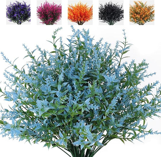 RECUTMS Blue Artificial Flowers for Outdoor Artificial Plants & Flowers for Outside Fake Outdoor Plants Faux UV Resistant Flower Plastic Shrubs Indoor Outside Hanging Decorations(Blue)