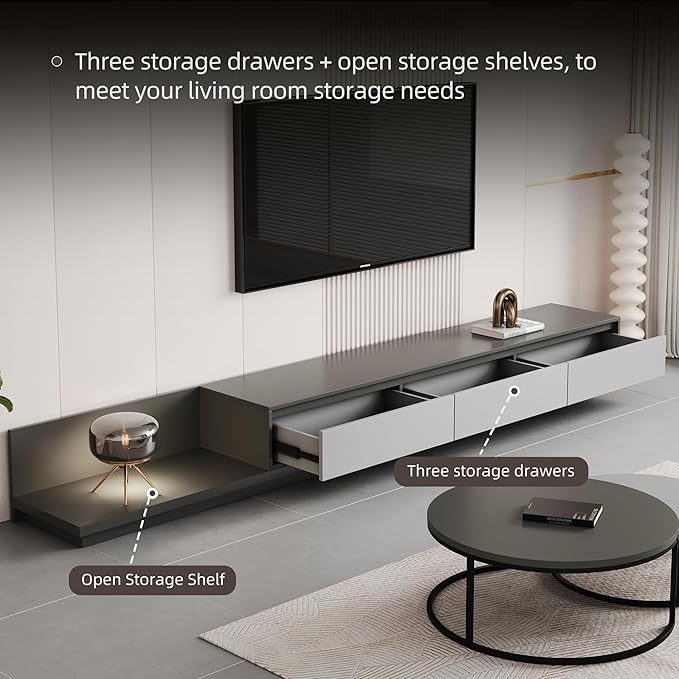 Mid-Century Modern Extendable Entertainment Center with 3 Drawers,TV Stand Adjustable from 78.7" to 130",TV Cabinet for Living Room,Grey