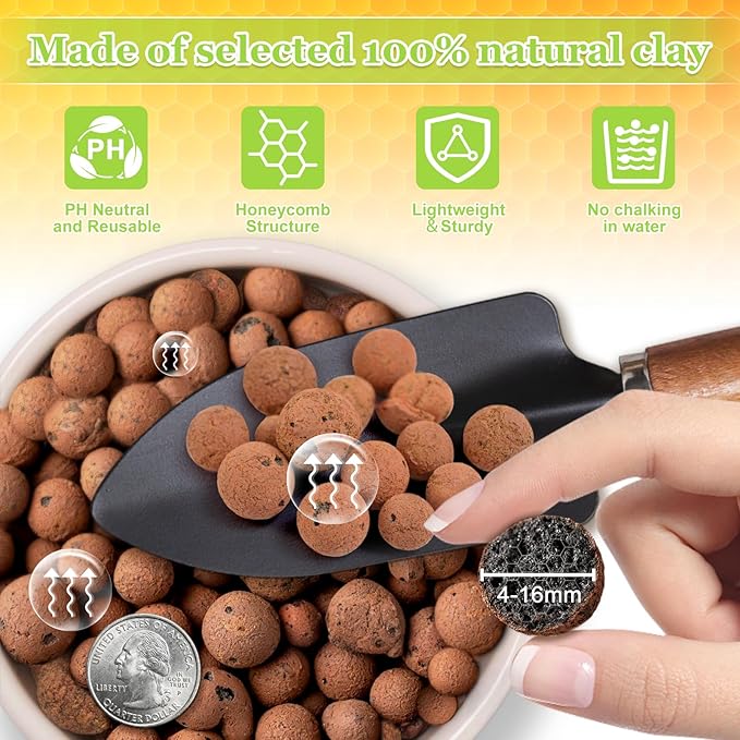 4 LBS Natural Leca Clay Pebbles for Plants- 4-16mm Expanded Clay Leca Balls for Indoor Plants, Hydroton Clay Pebbles for Plants Hydroponic & Aquaponics Growing, Orchids, Drainage, Terrarium