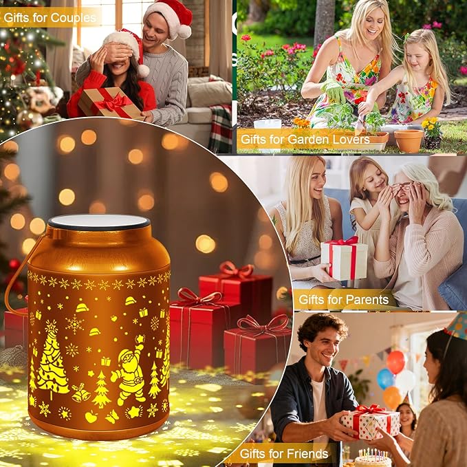 Solar Lantern Outdoor Waterproof Christmas Tree Snowflake Decor, 7-Color Changing + Warm White Light, 12H Long Lasting, Gifts for Women Mom Grandma, Hanging Metal Lights for Patio Yard Porch Pathway