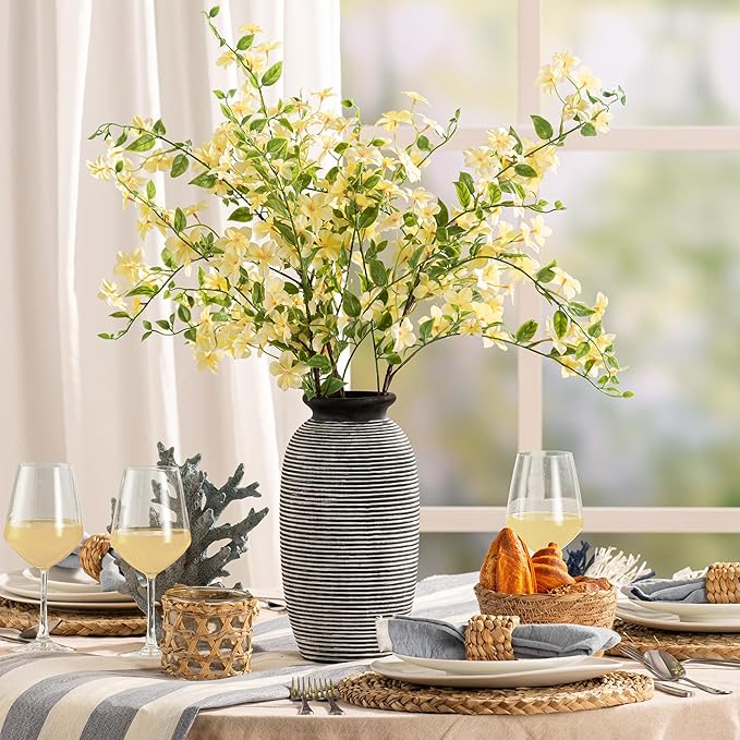 Ceramic Rustic Vase, Large Flower Farmhouse Vases Home Decor, 12.5" Tall Pottery Decorative Pampas Vase for Table Living Room Entryway Mantel Bookshelf Bedroom Bathroom Kitchen-Black