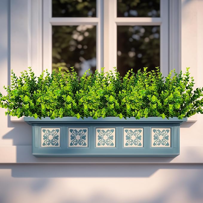 20 Bundles Artificial Plants Outdoor Fake Boxwood Shrubs Grass for Pot Garden Verandah Decor for Window Garden Office Patio Backyard Planter Pathway Front Porch (Green)