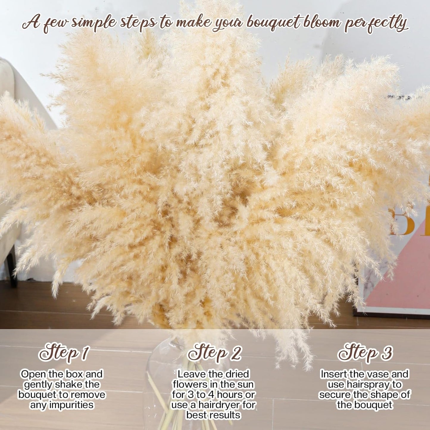 40" 22PCS Dried Pampas Grass Decor Tall,Large Natural Beige pompas Grass Tall Pampas Grass for Floor Vase,Wedding,Party,Farmhouse,Boho Home Decor,and Creating a Bohemian Ambiance