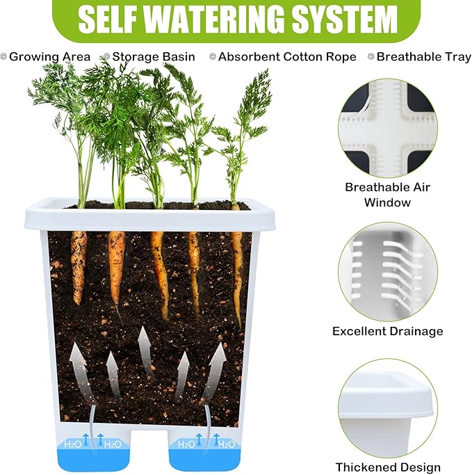 Growing Vegetable Planter Pot 3 Packs, 15 * 14.2 Inches Deep Rectangle Pots for Vegetable Fruit Flower, Large Planters with Trays, for Patio Garden Balcony Home Porch Yard Indoor Outdoor (White)