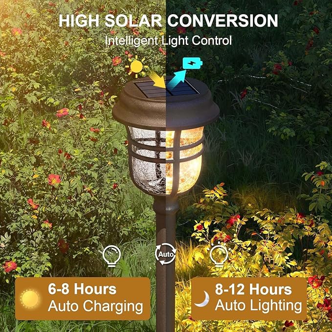 XMCOSY+ Solar Pathway Lights Outdoor, 2 Lighting Modes Warm White & RGB Auto Color Changing LED Solar Powered Garden Lights IP65 Waterproof for Yard Walkway Driveway Landscape Decorative Lawn (6 Pack)