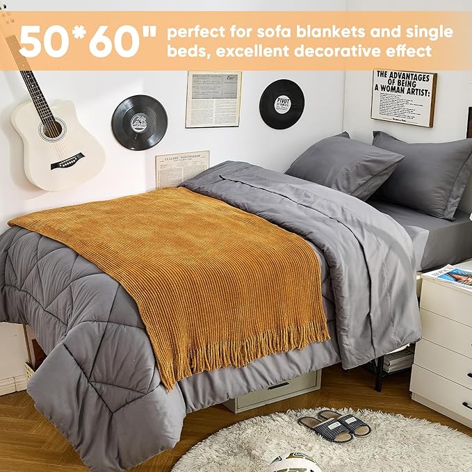 inhand Brown Throw Blanket for Couch Bed,Fall Home Decorative Soft Chunky Chenille Woven Blankets with Tassels,Lightweight Cozy Boho Farmhouse Warm Winter Gifts for Women,50"x60",Medium Thick