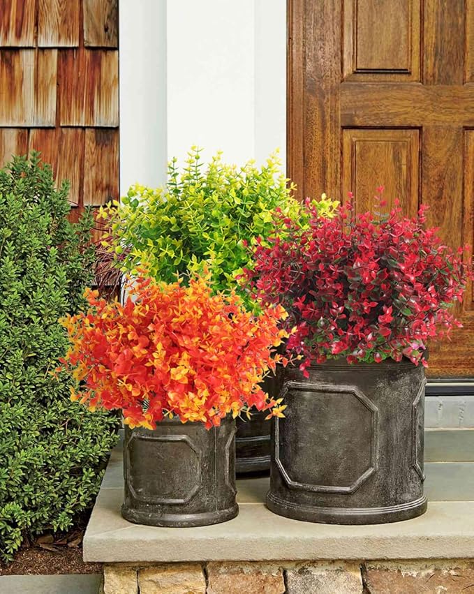 RECUTMS Ferns Artificial Plants Artificial Plants & Greenery Artificial Boxwood Plants Outdoor Uv Resistant Greenery for Outsid Artificial Ferns for Outdoors Eucalyptus Stems for Vase(Red Eucalyptus)