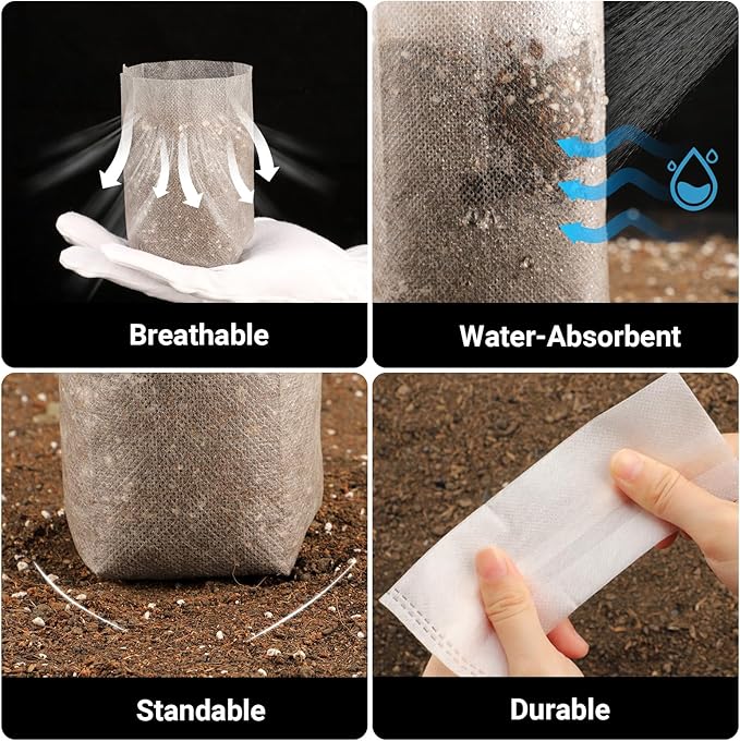Plant Grow Bags, 200pcs Plant Nursery Bag 5.5 x6.3 inches, Fabric Seedling Pots Plant Pots for Potato, Flower, Tomato Plant Starts & Clones, Home Gardening Supply