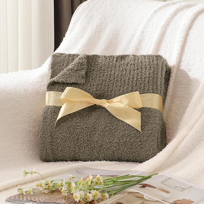 JOOJA Taupe Knit Throw Blanket Knitted Boucle Blankets Decorative Soft Fuzzy Throw Bed Blanket for Women Couch 50x60 Inches Taupe