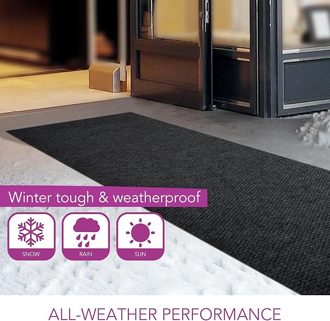 iCustomRug Spartan Weather Warrior Indoor/Outdoor Utility Berber Loop Carpet Runner with Non-Slip Thermoplastic Rubber Backing, 3ft X 32ft in Black