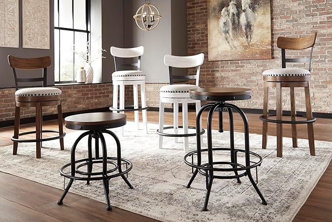 Signature Design by Ashley Valebeck 30" Modern Swivel Pub Height Barstool, Whitewash