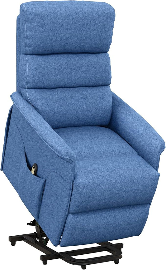 HOMCOM Power Lift Recliner Chair for Elderly, Easy Assembly, Fabric Lift Chair for Adults, Recliner Sofa with Remote Control, Side Pockets for Living Room, Blue