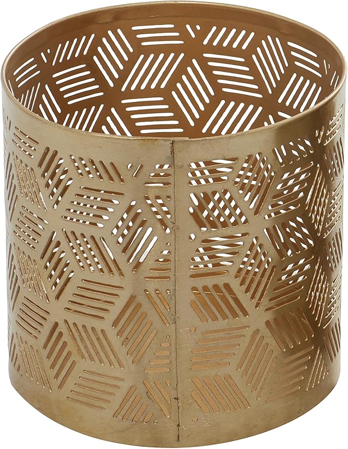 Deco 79 Metal Geometric Pencil Cup with Laser Carved Design, 4" x 4" x 4", Gold