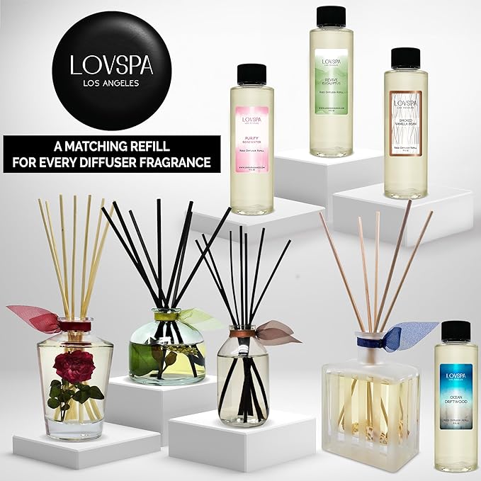 LOVSPA Reed Diffuser Set, Spa Lavender Scented Oil Diffuser with Sticks, Home Fragrance Accessories for Bathroom Shelf Decor, Aroma Diffusers for Home or Office Desk, USA Made
