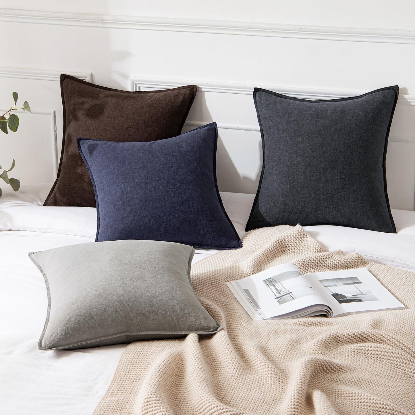 MIULEE Decorative Linen Pillow Covers 20x20 Inch Navy Boho Farmhouse Neutral Couch Throw Pillows for Bed Pack of 2 Accent Modern Pillowcase Summer Sofa Livingroom Home Decor