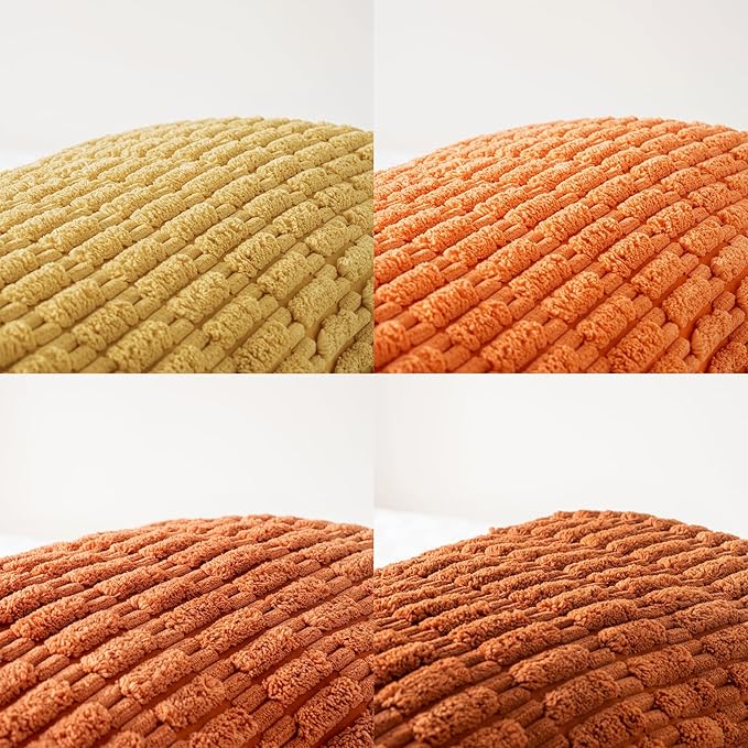 Fancy Homi Set of 4 Burnt Orange Fall Decorative Throw Pillow Covers 20x20 Inch for Couch Bed Chair, Modern Farmhouse Boho Room Decor, Soft Fuzzy Corduroy Textured Striped Cushion Case 50cm