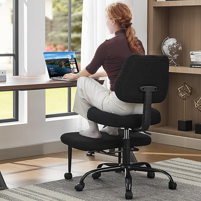 Criss Cross Legged Meditaion Chair,Exquisite Home Office Furniture,Ergonomic Kneeling with Lumbar Support and Adjustable Height Stool,for ADHD Adults,Teddy Fabric (Black)