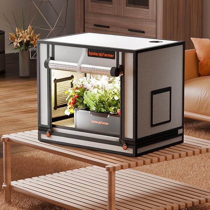Spider Farmer Small Grow Tent for Aerogarden, Hydroponic Growing System, 24"x16"x20", with Roll-up Door, Removable Floor Tray, 2000D Thicken Mylar Canvas