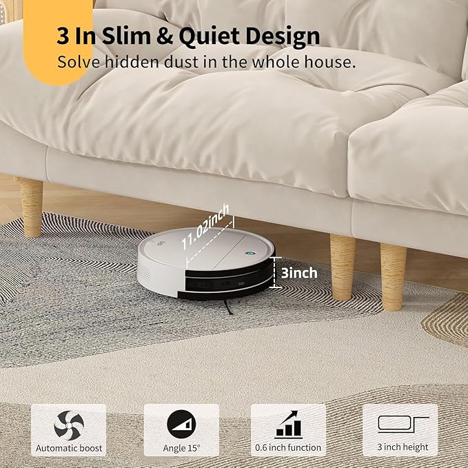 OKP Life Robot Vacuum K5 with 120 Min Runtime, Vacuum Robot Cleaner Compatible with Alexa/APP/Wi-Fi, Self-Charging Super Mini Quiet Robotic Vacuum for Carpets and Hard Floors for Pet Owners and Woman