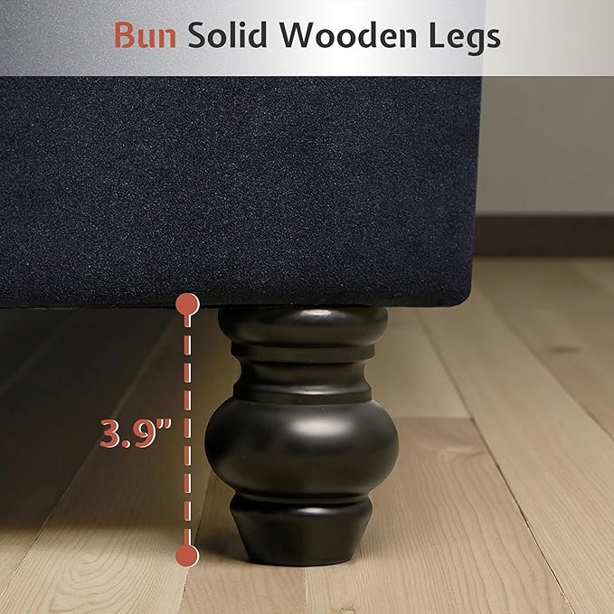 Jocisland King Size Bed Frame with 53" Tall Headboard, Velvet Upholstered Platform Sleign Bed with Button Tufted, Solid Wood Legs, No Box Spring Needed, Easy Assembly, Black