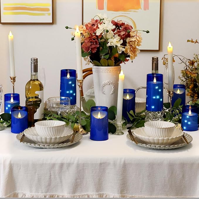 NURADA 3"x6"Flickering Flameless Candles: 3D Wick Acrylic Battery Operated LED Pillar Battery Candles with Remote and Timer for Decoration Wedding Party - 2 Pack Blue