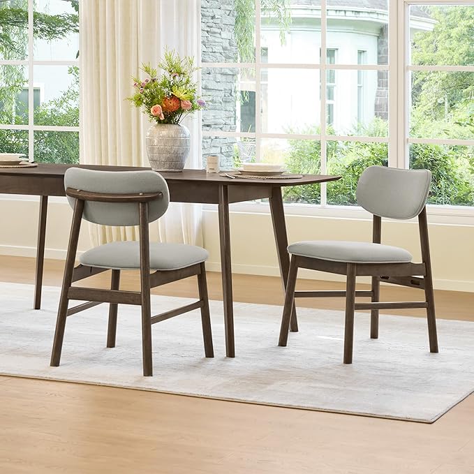 CHITA Upholstered Dining Chairs Set of 2, Mid Century Modern Kitchen & Dining Room Chairs, Solid Wood Frame in Walnut, Chenille Fabric in Silver (Gray)