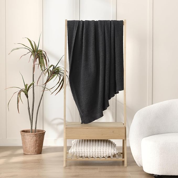 JOOJA Knitted Dark Grey Black Throw Twin Size Blanket Polyester Soft Fleece Blanket for Couch Bed Sofa 60x80 Inches Charcoal Gray