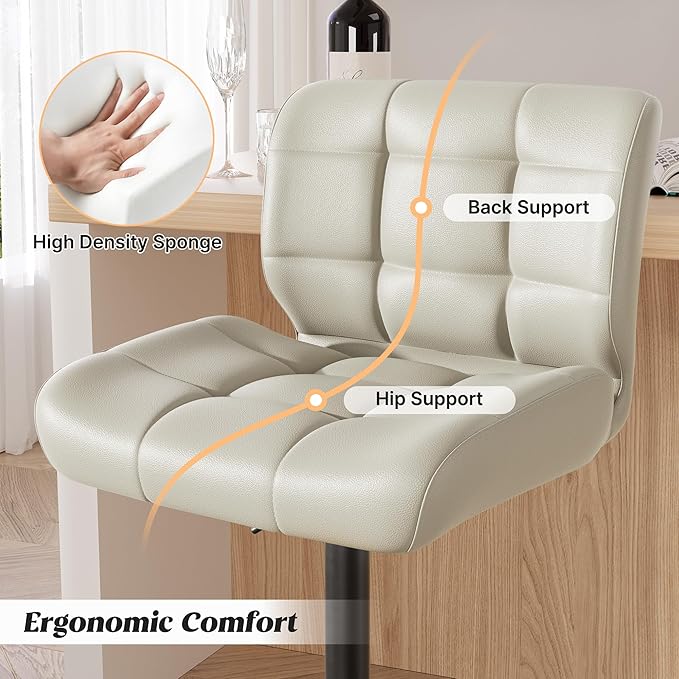 Modern Bar Stools Set of 4, Faux Leather Upholstered Swivel Bar Stools, Adjustable Counter Height Bar Chairs with High Back and Footrest for Kitchen Island (Khaki)