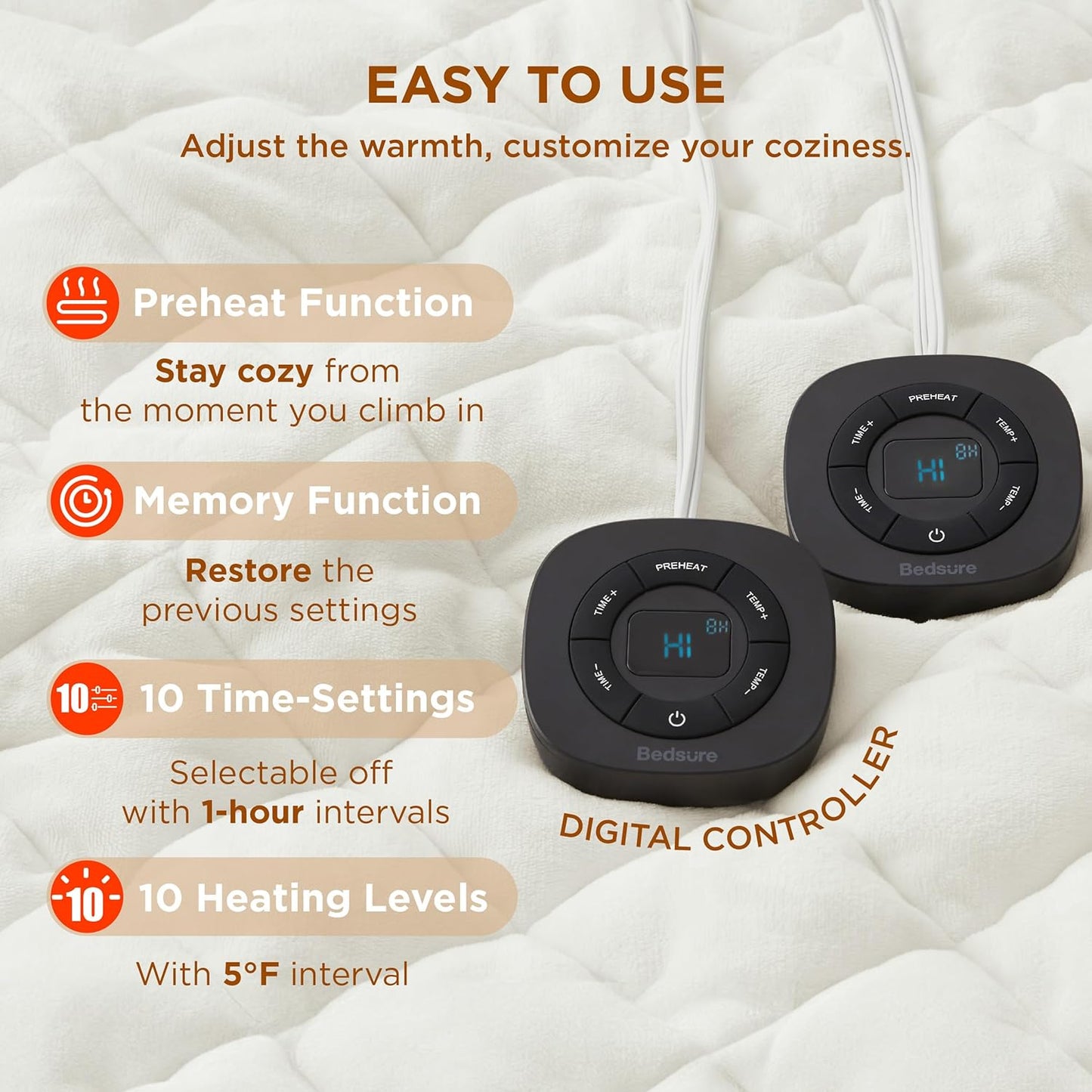 Bedsure Electric Blanket King Size - Dual Control Heated Weighted Blanket King with 10 Heat Settings, Fast Heating with 10 Time Settings (100x90 inches, Ivory)