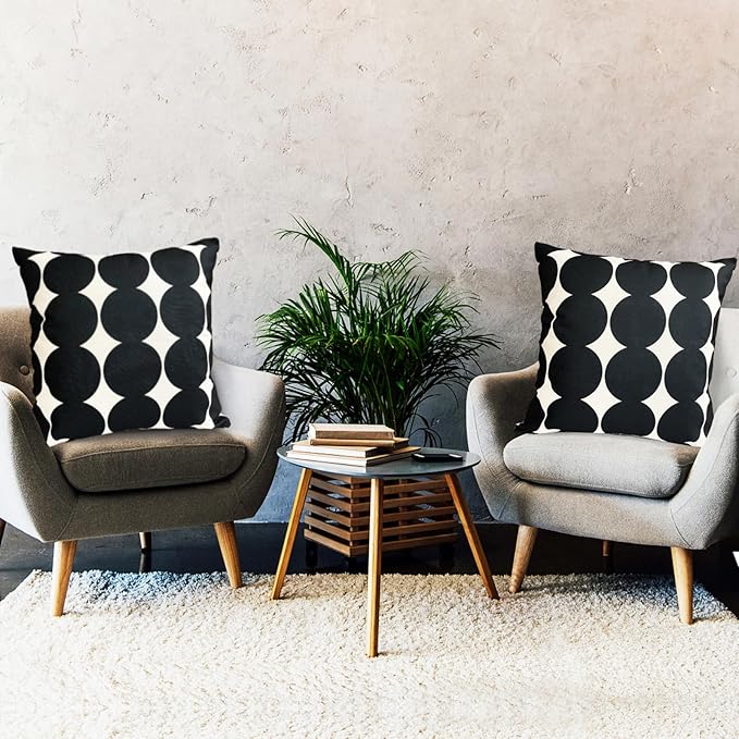 Decorative Throw Pillow Covers Set of 2 Black Fashion Polka dot Pillow Covers 18x18 Inch Throw Pillow Cover Linen Pillowcase Farmhouse Outdoor Pillow Covers for Couch Sofa Living Room